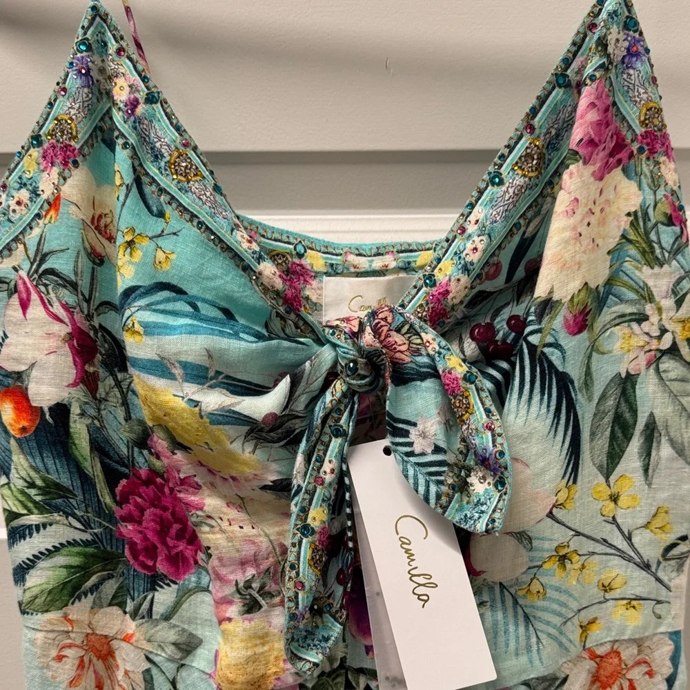 NWT Camilla Gardens of Queluz Linen Tie Front Maxi Dress size medium - Picture 5 of 14